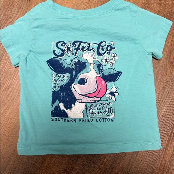 Southern Fried Cotton Other - Southern Fried Cotton Kids' Teal Cow Graphic Tee Size 2